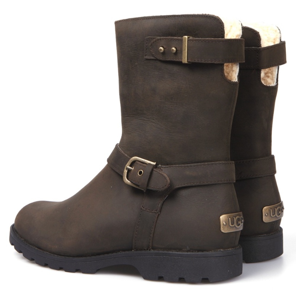 Ugg Brown Leather Shearling Boots, Size 8